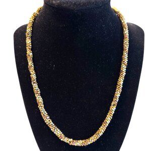 Vintage Seed Necklace Crochet Style Copper Silver Brass Plated Toggle Close 19”